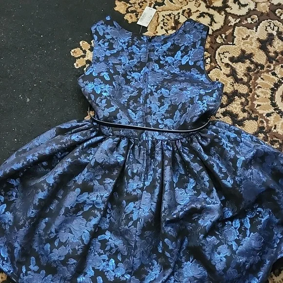 NWT! Place Special Occasion Elegant Blue Floral Kids Dress; 16 - Picture 8 of 14